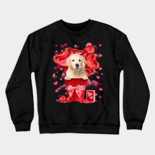 Golden Retriever Dog In Red Pot Happy Valentine's Day Crewneck Sweatshirt